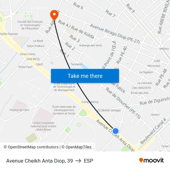 Avenue Cheikh Anta Diop, 39 to ESP map