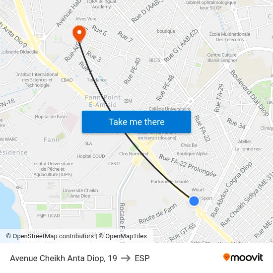 Avenue Cheikh Anta Diop, 19 to ESP map