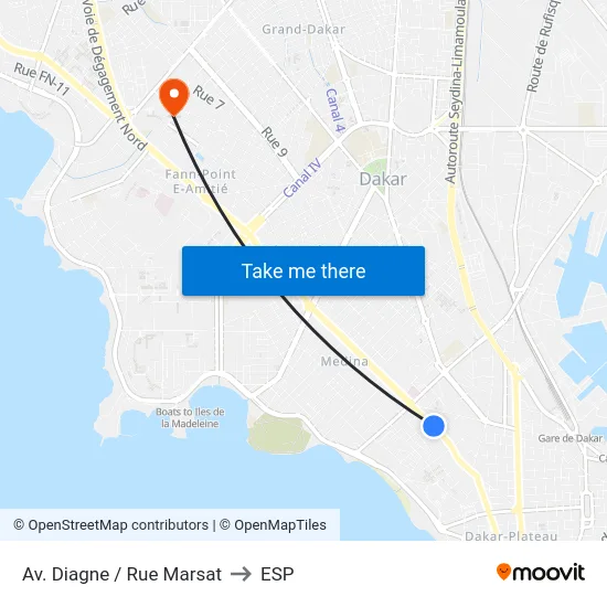Av. Diagne / Rue Marsat to ESP map