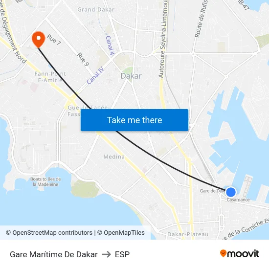 Gare Marítime De Dakar to ESP map