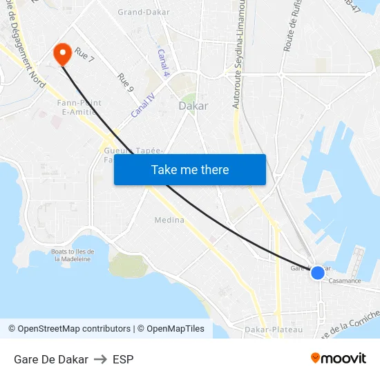 Gare De Dakar to ESP map
