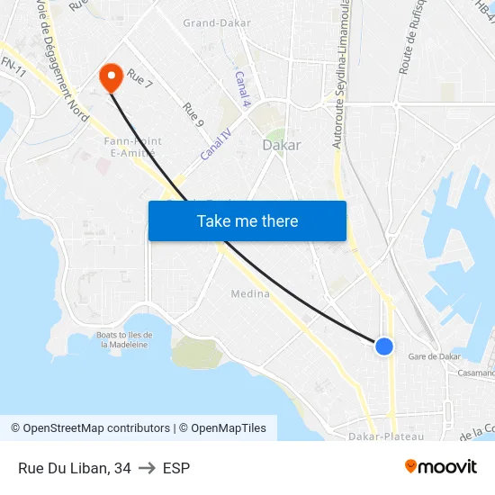 Rue Du Liban, 34 to ESP map