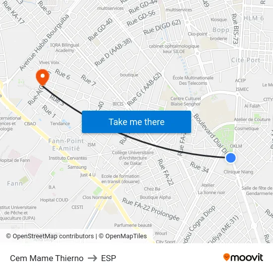 Cem Mame Thierno to ESP map