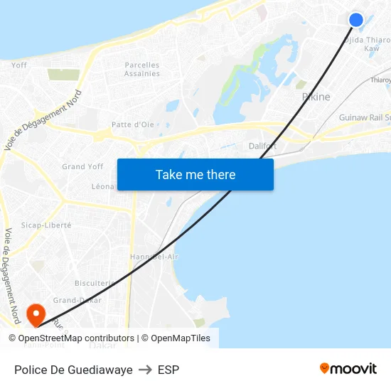 Police De Guediawaye to ESP map