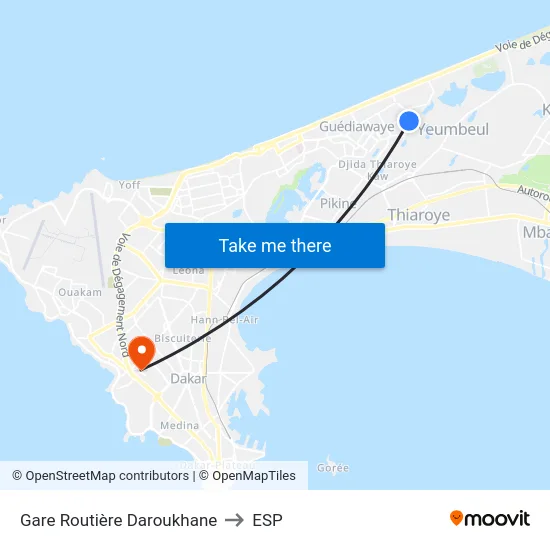 Gare Routière Daroukhane to ESP map