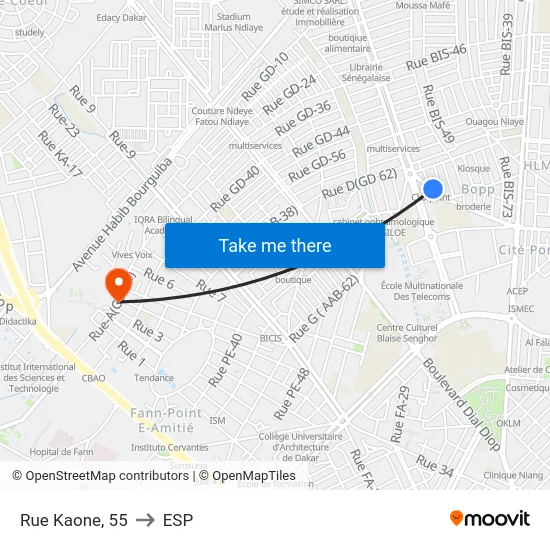 Rue Kaone, 55 to ESP map