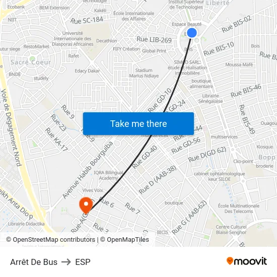 Arrêt De Bus to ESP map