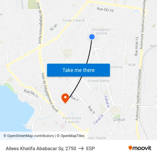 Allees Khalifa Ababacar Sy, 2750 to ESP map