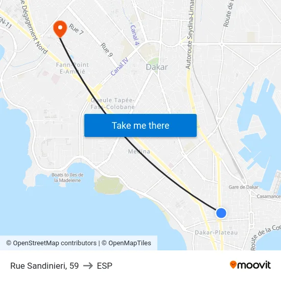 Rue Sandinieri, 59 to ESP map