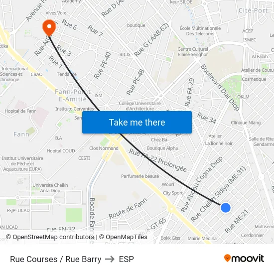 Rue Courses / Rue Barry to ESP map