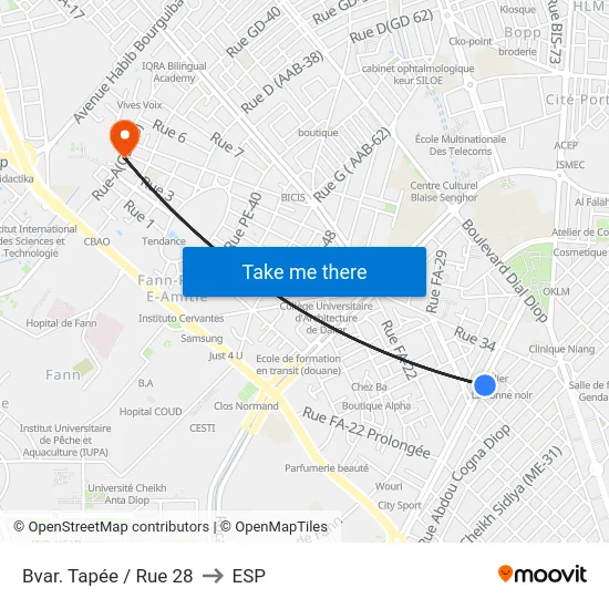 Bvar. Tapée / Rue 28 to ESP map