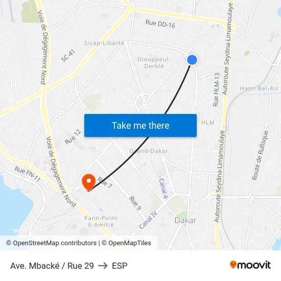Ave. Mbacké / Rue 29 to ESP map