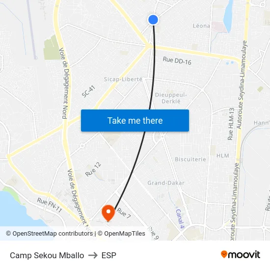 Camp Sekou Mballo to ESP map