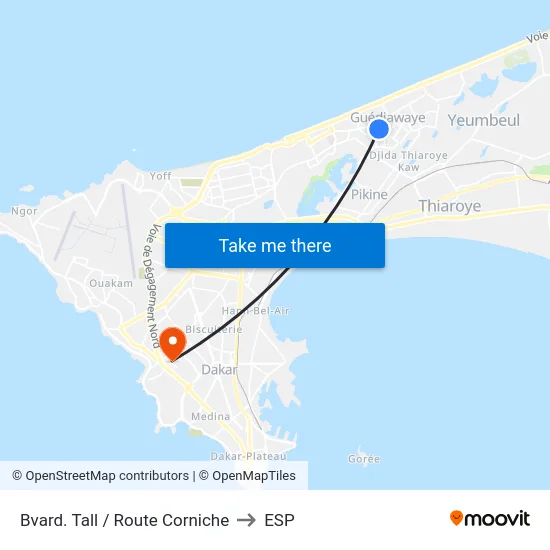 Bvard. Tall / Route Corniche to ESP map