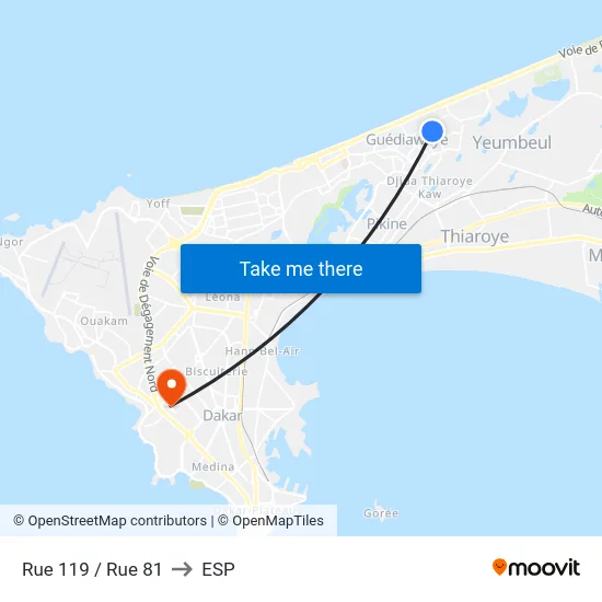 Rue 119 / Rue 81 to ESP map