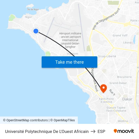 Université Polytechnique De L'Ouest Africain to ESP map