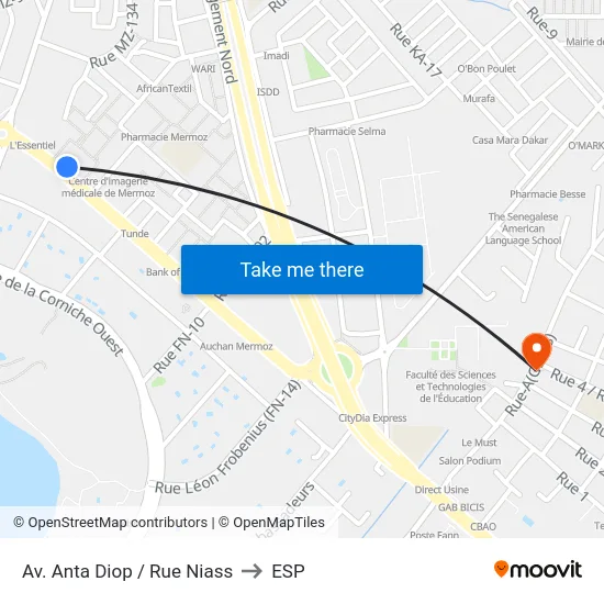 Av. Anta Diop / Rue Niass to ESP map