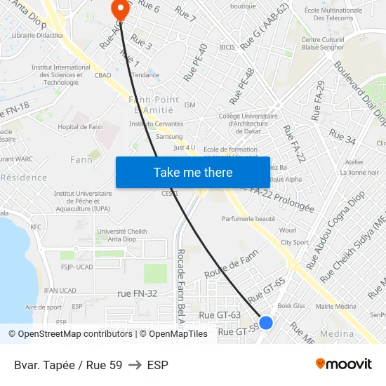 Bvar. Tapée / Rue 59 to ESP map