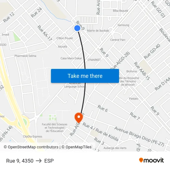 Rue 9, 4350 to ESP map