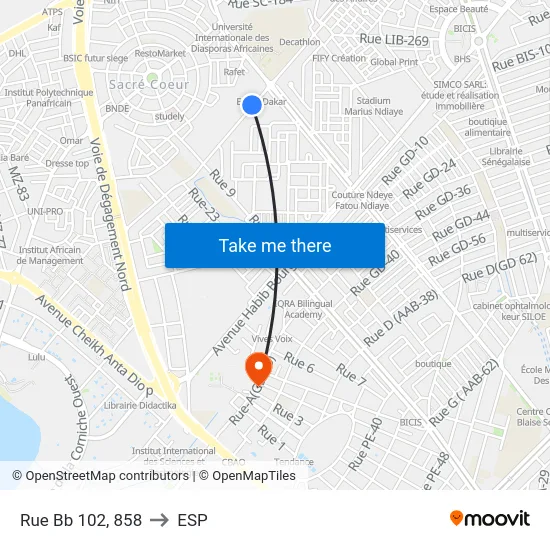 Rue Bb 102, 858 to ESP map