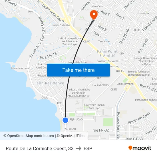 Route De La Corniche Ouest, 33 to ESP map