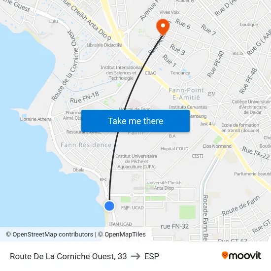 Route De La Corniche Ouest, 33 to ESP map