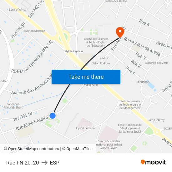 Rue FN 20, 20 to ESP map