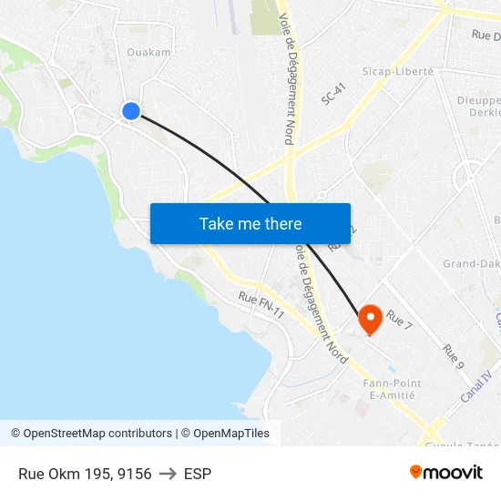 Rue Okm 195, 9156 to ESP map