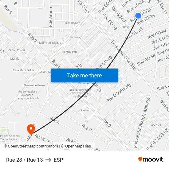 Rue 28 / Rue 13 to ESP map