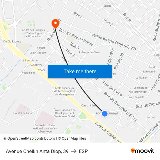 Avenue Cheikh Anta Diop, 39 to ESP map