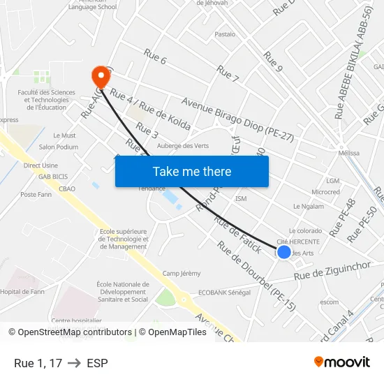 Rue 1, 17 to ESP map