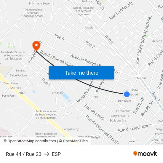 Rue 44 / Rue 23 to ESP map