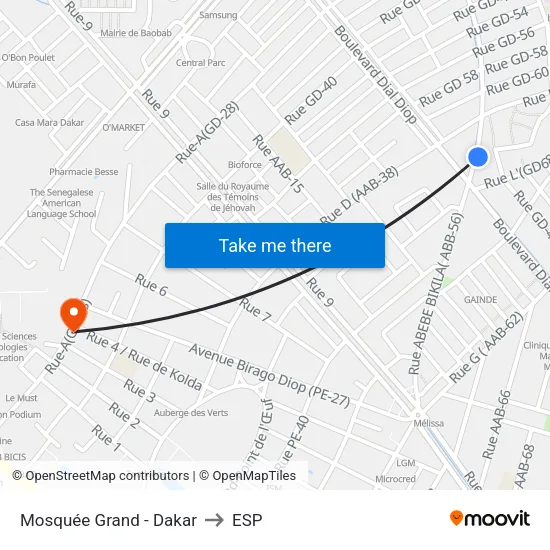 Mosquée Grand - Dakar to ESP map