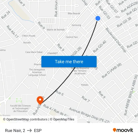Rue Nair, 2 to ESP map
