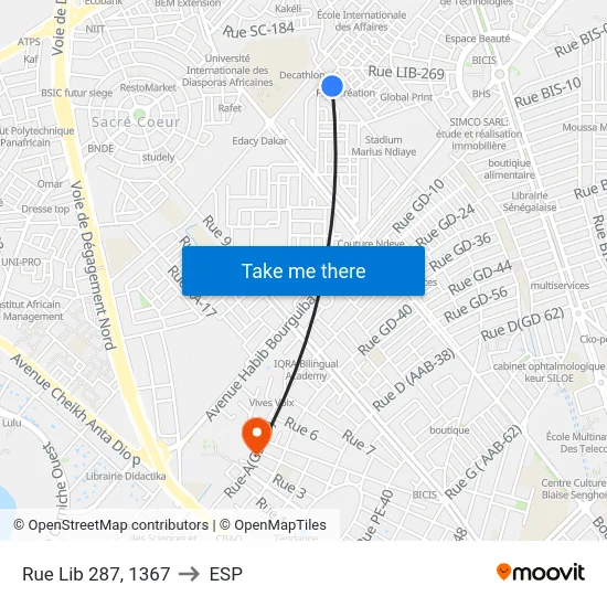 Rue Lib 287, 1367 to ESP map