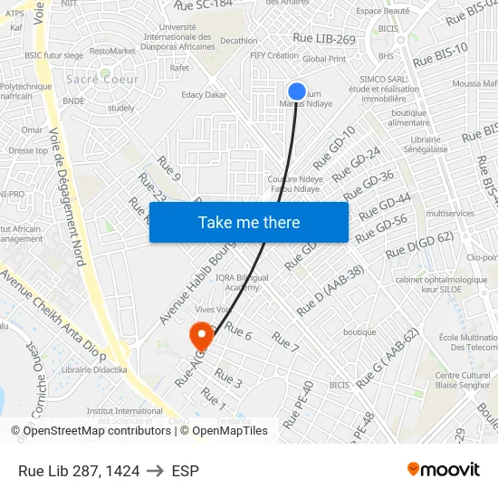 Rue Lib 287, 1424 to ESP map
