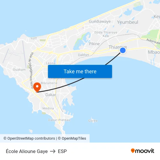 École Alioune Gaye to ESP map