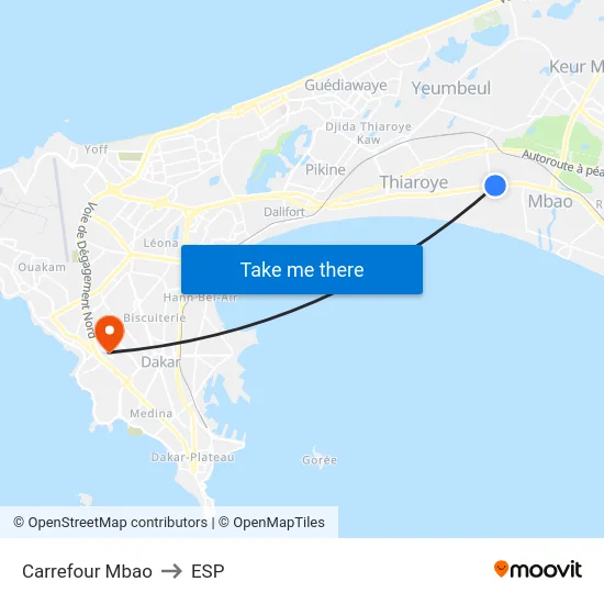 Carrefour Mbao to ESP map