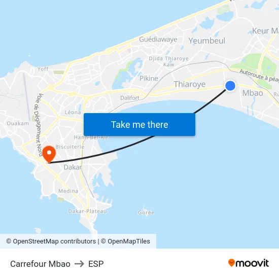 Carrefour Mbao to ESP map
