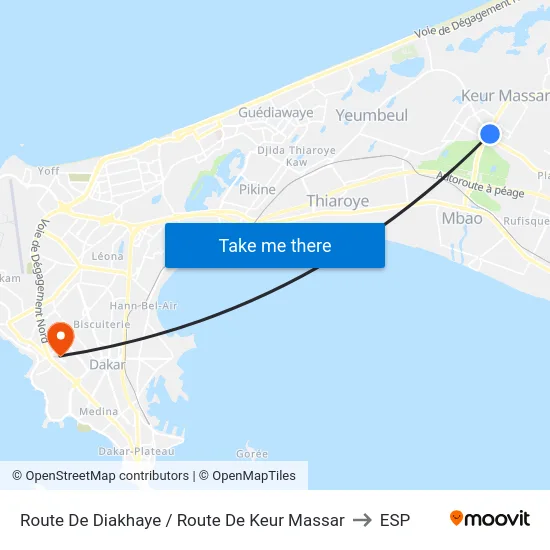 Route De Diakhaye / Route De Keur Massar to ESP map