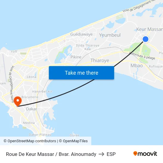 Roue De Keur Massar / Bvar. Ainoumady to ESP map