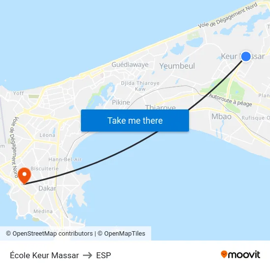 École Keur Massar to ESP map