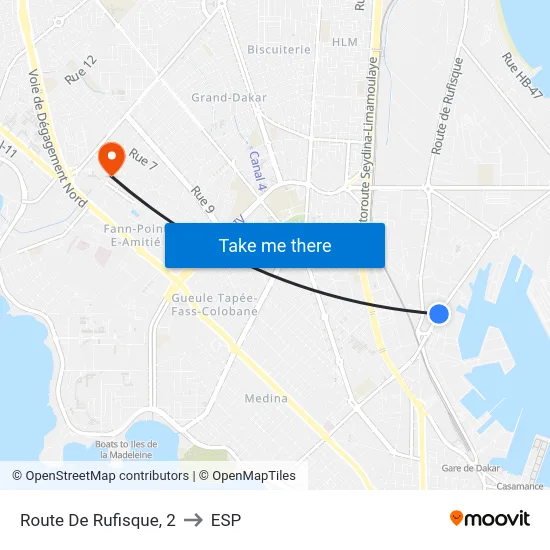 Route De Rufisque, 2 to ESP map