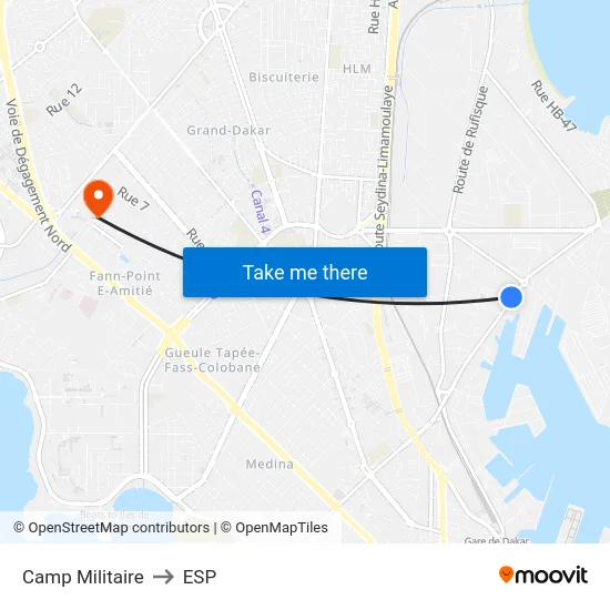 Camp Militaire to ESP map