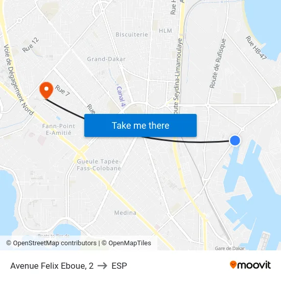 Avenue Felix Eboue, 2 to ESP map