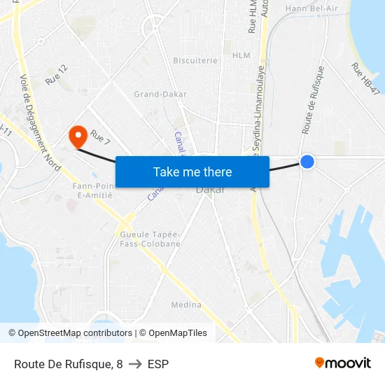 Route De Rufisque, 8 to ESP map