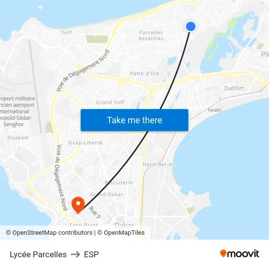 Lycée Parcelles to ESP map