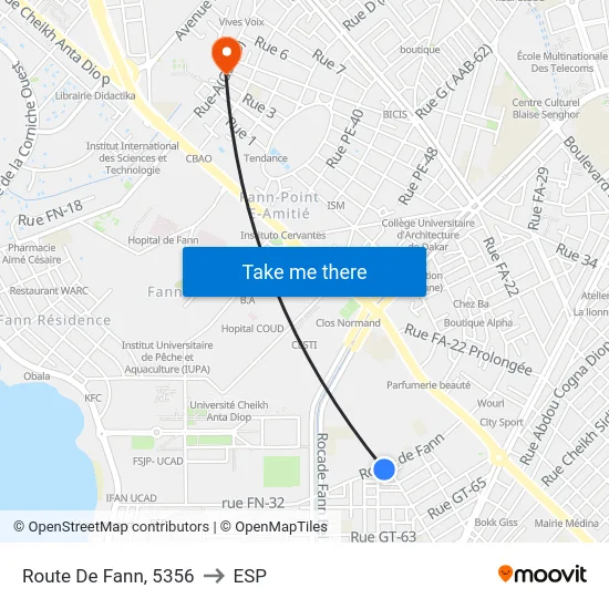 Route De Fann, 5356 to ESP map