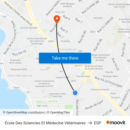 École Des Sciencies Et Médecine Vétérinaires to ESP map