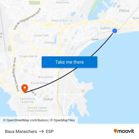 Baux Maraichers to ESP map